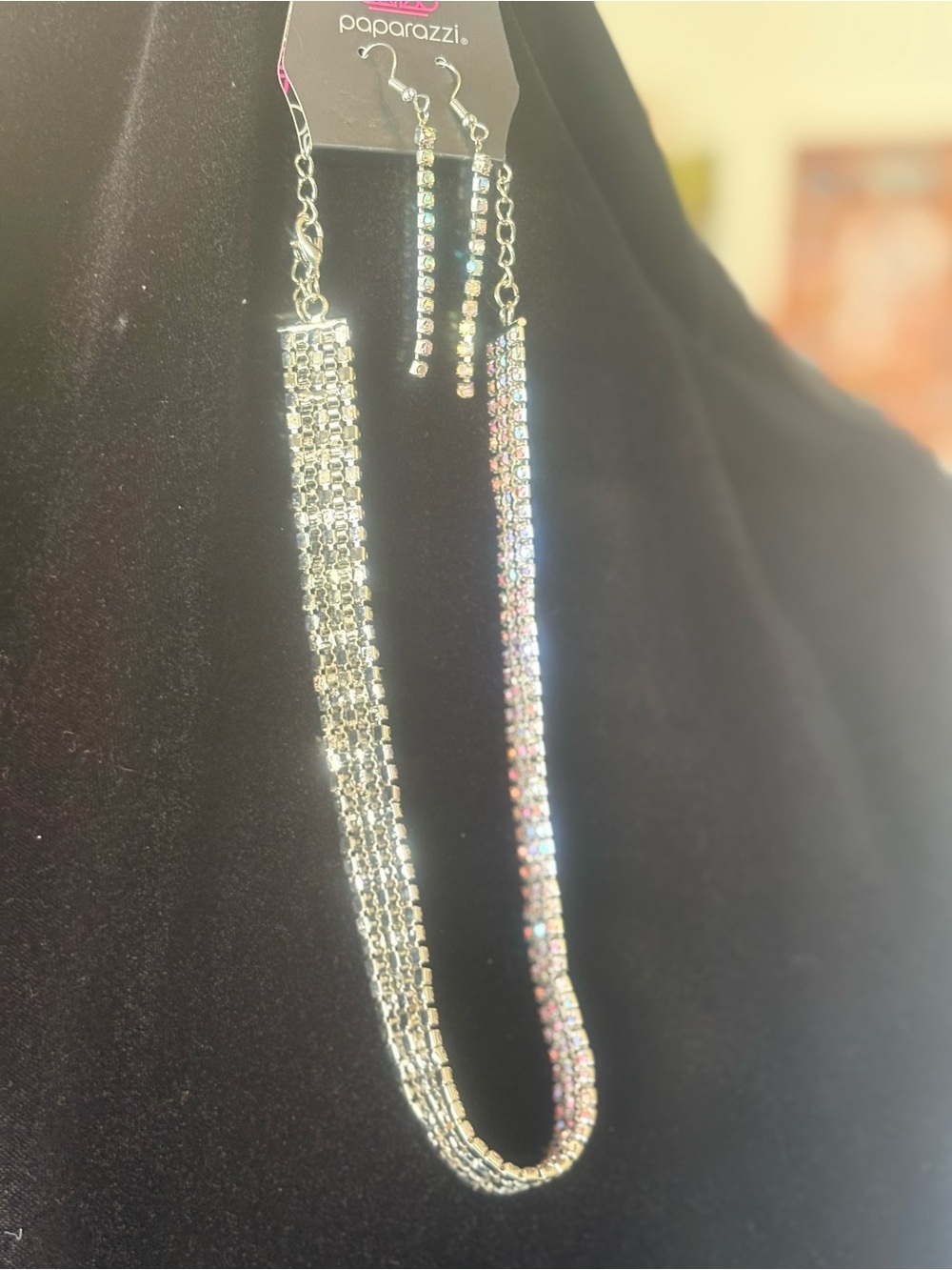 Paparazzi Silver Iridescent Rhinestone Necklace and Earrings Set